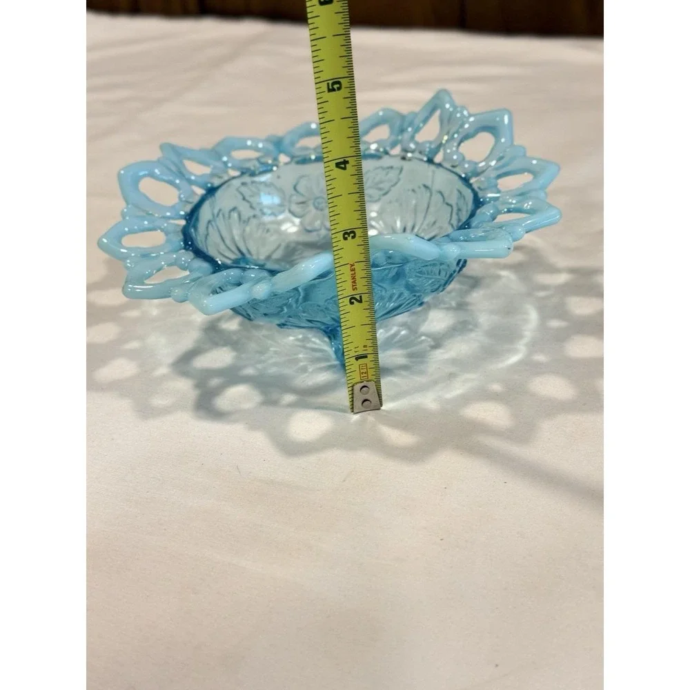 Northwood Blue Opalescent Bowl Dish Shell & Flower  *3 Sides Up* 1900's